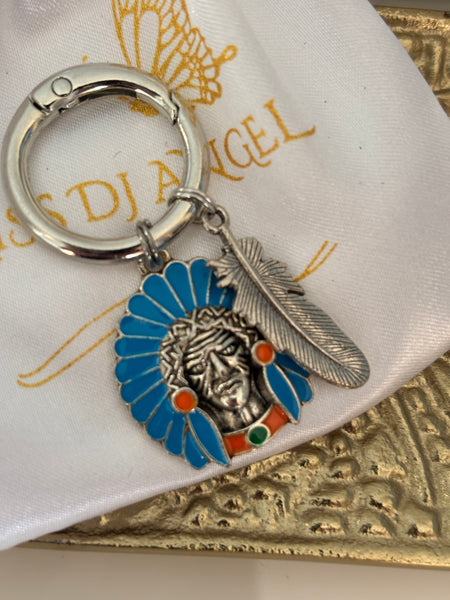 Charms tête d’indien et plume, porte-clé zuni, breloque tête indien, pendentif plume, cadeau porte-clés amérindien