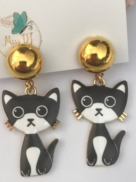 boucles d'oreille chats, clip oreille à chats, breloques chats noirs, cadeau pour femme chat, cadeau femme chaton fait main