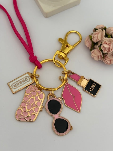 Porte-clés rouge à lèvres, cadeau pour maman mode styliste, porte clé lunette, breloque sac lunette maquillage fait main avec amour