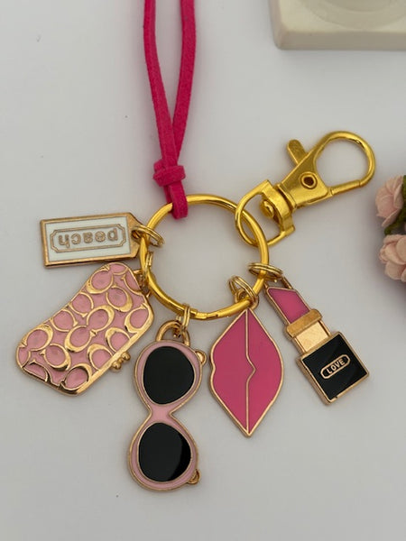 Porte-clés rouge à lèvres, cadeau pour maman mode styliste, porte clé lunette, breloque sac lunette maquillage fait main avec amour