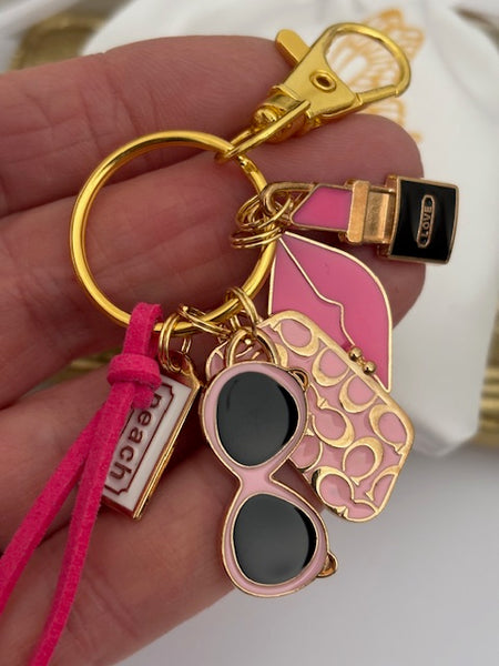 Porte-clés rouge à lèvres, cadeau pour maman mode styliste, porte clé lunette, breloque sac lunette maquillage fait main avec amour