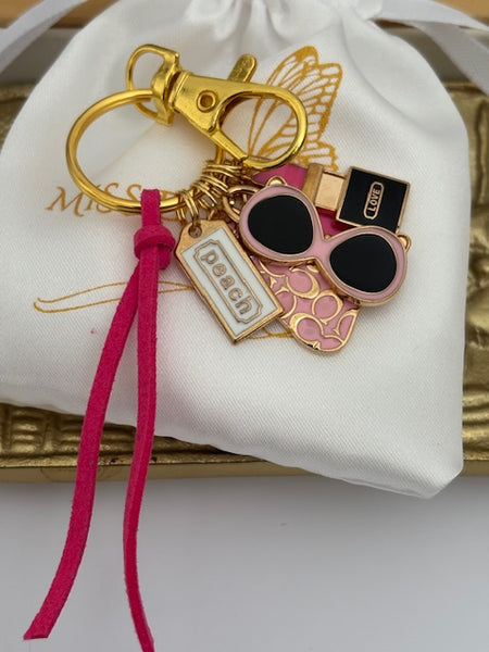 Porte-clés rouge à lèvres, cadeau pour maman mode styliste, porte clé lunette, breloque sac lunette maquillage fait main avec amour