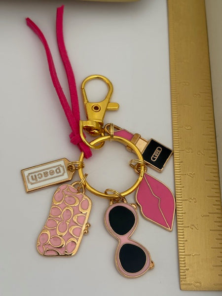 Porte-clés rouge à lèvres, cadeau pour maman mode styliste, porte clé lunette, breloque sac lunette maquillage fait main avec amour