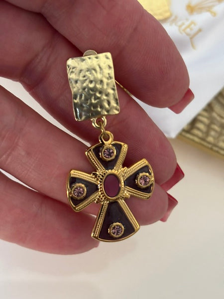 Boucles d'oreilles ex voto, boucles d'oreille coeur sacré, breloque croix et coeur sacré, pendentif ex voto, cadeau religieux cérémonie
