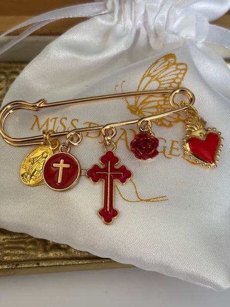 Broche ex voto, broche croix médaille religieuse, cadeau pour maman croix, cadeau pour femme croix, breloque croix coeur sacré