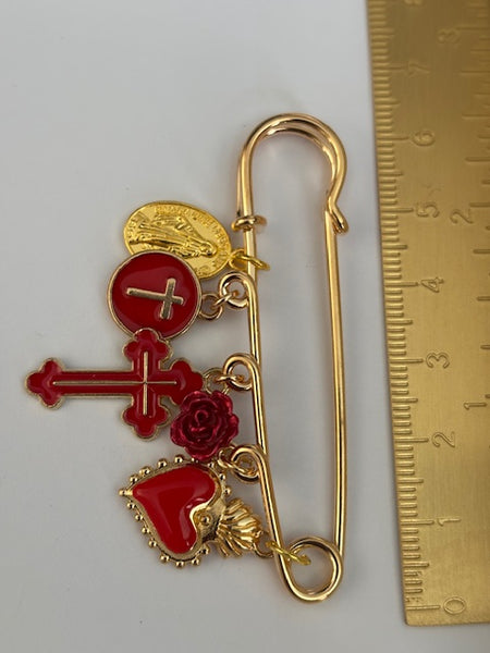 Broche ex voto, broche croix médaille religieuse, cadeau pour maman croix, cadeau pour femme croix, breloque croix coeur sacré