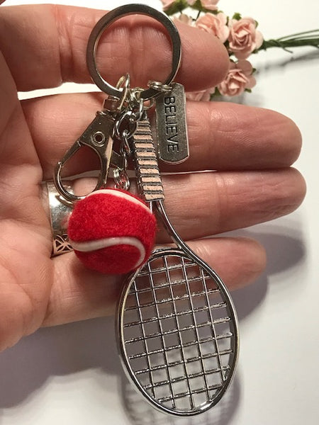 Porte-clés raquette de tennis et balle, cadeau pour joueur de tennis, raquette de tennis kawaii breloque, cadeau pour amateur tennis balle