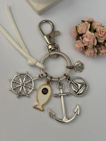 Porte-clés marin pêcheur, cadeau pour pêcheur plaisancier, breloque ancre marine, pendentif yacht kawaii, porte clé pêcheur poisson océan.
