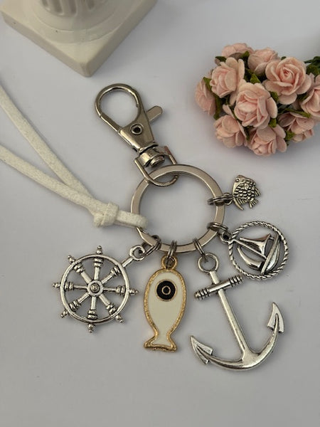 Porte-clés marin pêcheur, cadeau pour pêcheur plaisancier, breloque ancre marine, pendentif yacht kawaii, porte clé pêcheur poisson océan.