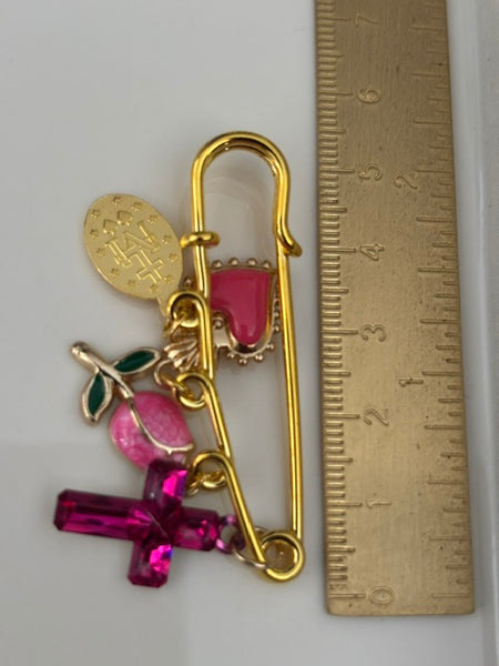 Broche ex voto, broche cérémonie religieuse, broche romantique coeur sacré, cadeau pour femme croix et médaille, breloque miraculeuse