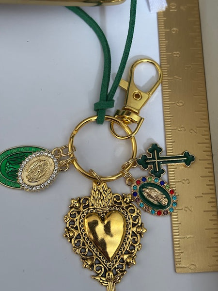 Porte-clés vierge Marie coeur sacré et croix, cadeau pour maman vierge, breloque vierge médaille miraculeuse, porte clé croix ex voto
