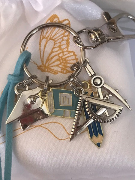 Porte clés diplôme de fin d'études, porte clés école, cadeau pour étudiant, cadeau pour école équerre crayon, pendentif crayon compas