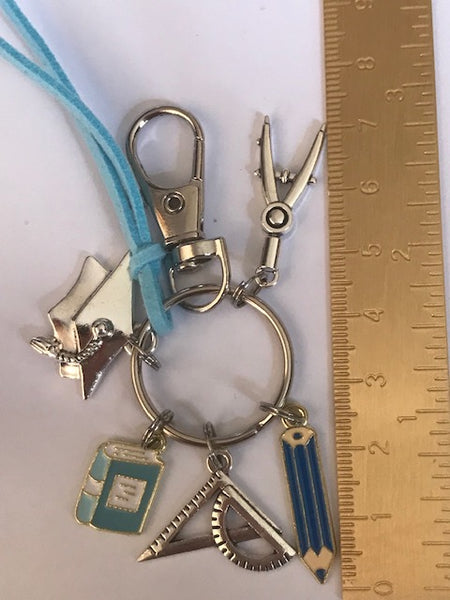 Porte clés diplôme de fin d'études, porte clés école, cadeau pour étudiant, cadeau pour école équerre crayon, pendentif crayon compas