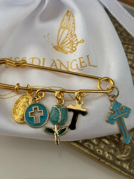 Broche ex voto, broche croix médaille religieuse, cadeau pour maman croix, cadeau pour femme croix, breloque croix bleue, pendentif tulipe, collection capsule tulipe