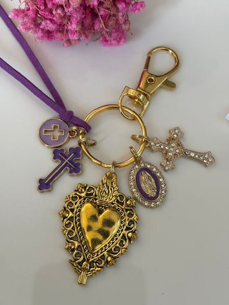 Porte-clés vierge Marie coeur sacré et croix, cadeau pour maman vierge, breloque vierge médaille miraculeuse, porte clé vierge croix, coeur sacré pendentif