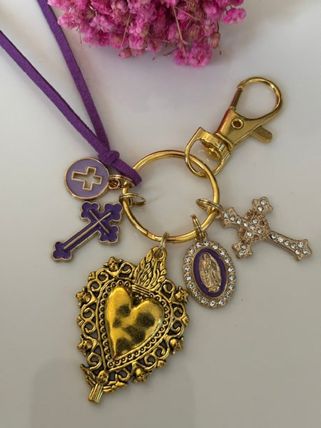 Porte-clés vierge Marie coeur sacré et croix, cadeau pour maman vierge, breloque vierge médaille miraculeuse, porte clé vierge croix, coeur sacré pendentif