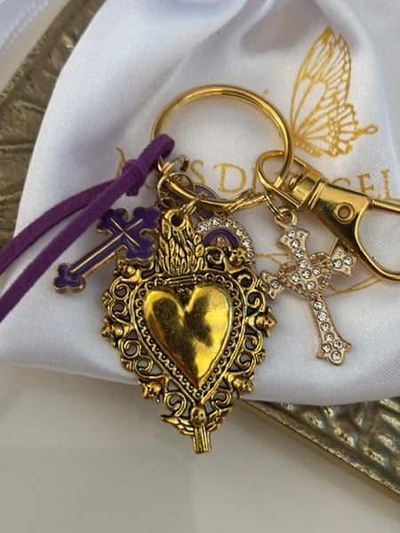 Porte-clés vierge Marie coeur sacré et croix, cadeau pour maman vierge, breloque vierge médaille miraculeuse, porte clé vierge croix, coeur sacré pendentif