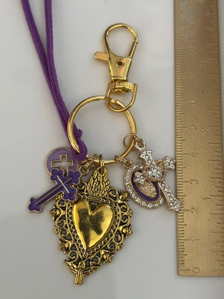 Porte-clés vierge Marie coeur sacré et croix, cadeau pour maman vierge, breloque vierge médaille miraculeuse, porte clé vierge croix, coeur sacré pendentif