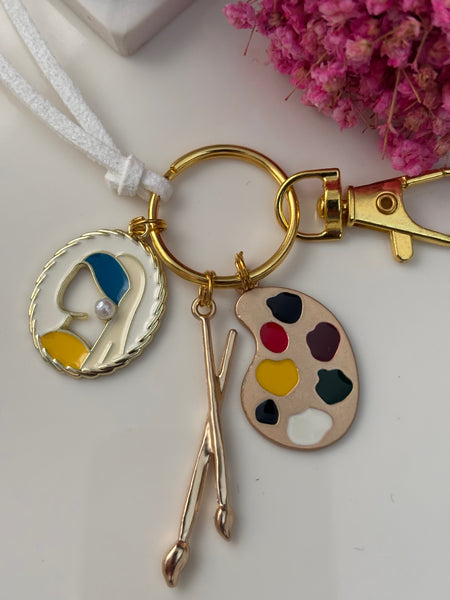Porte clés peintre artiste, cadeau pour artiste peintre, breloque peinture pinceau, pendentifs palette de couleur,