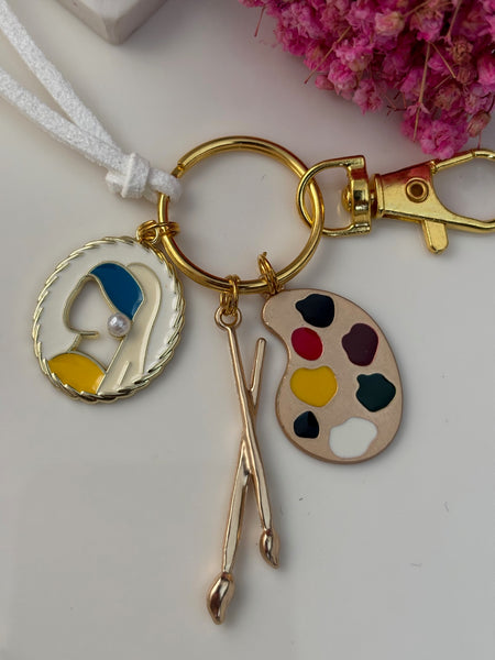 Porte clés peintre artiste, cadeau pour artiste peintre, breloque peinture pinceau, pendentifs palette de couleur,