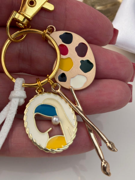 Porte clés peintre artiste, cadeau pour artiste peintre, breloque peinture pinceau, pendentifs palette de couleur,
