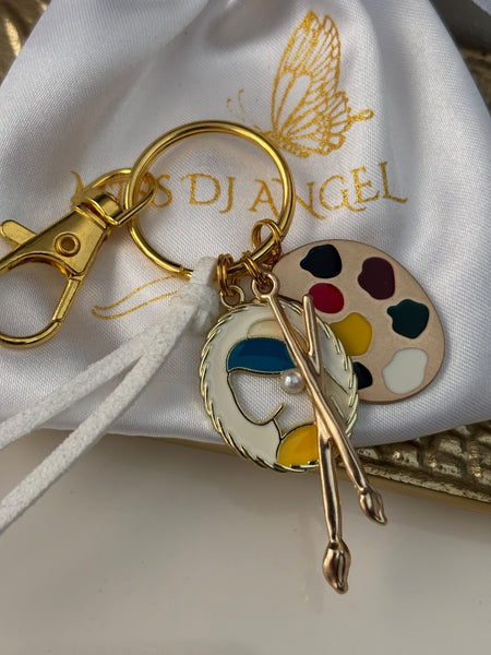 Porte clés peintre artiste, cadeau pour artiste peintre, breloque peinture pinceau, pendentifs palette de couleur,