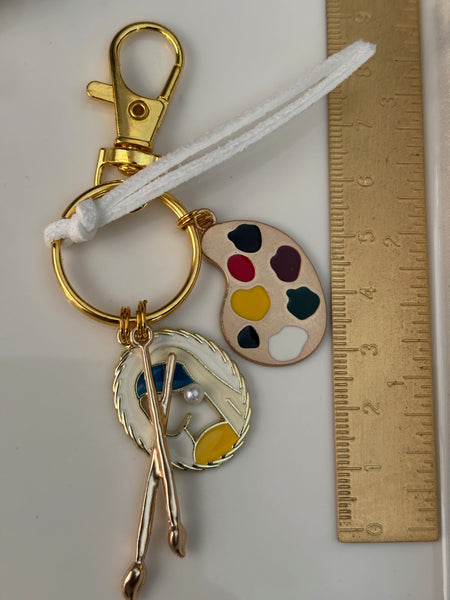 Porte clés peintre artiste, cadeau pour artiste peintre, breloque peinture pinceau, pendentifs palette de couleur,