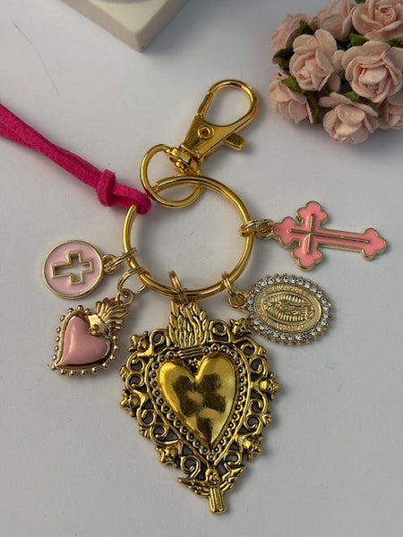 Porte-clés vierge Marie coeur sacré et croix, cadeau pour maman vierge, breloque vierge médaille miraculeuse, porte clé vierge ex voto