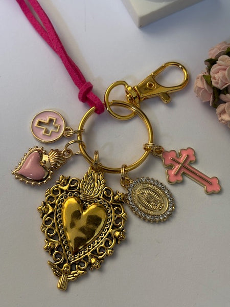 Porte-clés vierge Marie coeur sacré et croix, cadeau pour maman vierge, breloque vierge médaille miraculeuse, porte clé vierge ex voto