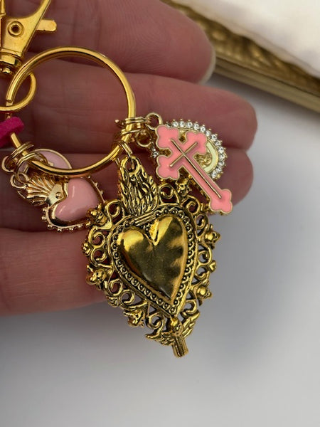 Porte-clés vierge Marie coeur sacré et croix, cadeau pour maman vierge, breloque vierge médaille miraculeuse, porte clé vierge ex voto