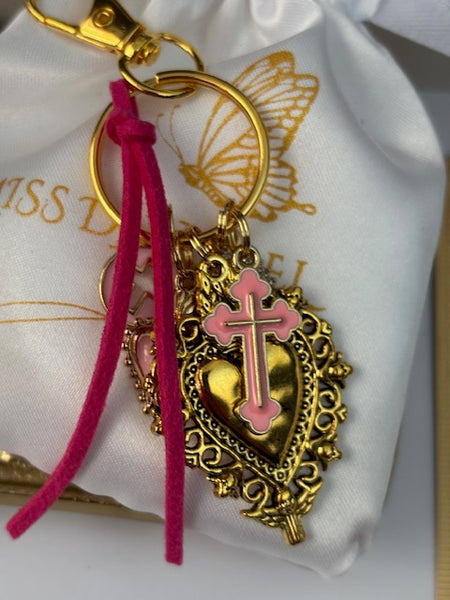 Porte-clés vierge Marie coeur sacré et croix, cadeau pour maman vierge, breloque vierge médaille miraculeuse, porte clé vierge ex voto