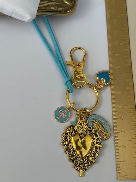 Porte-clés vierge Marie coeur sacré et croix, cadeau pour maman vierge, breloque vierge médaille miraculeuse, porte clés ex voto