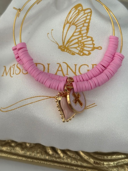 Boucles d'oreilles créoles ex voto, créoles asymétriques ex voto, boucles d'oreilles religieuses, breloque médaille croix et coeur sacré