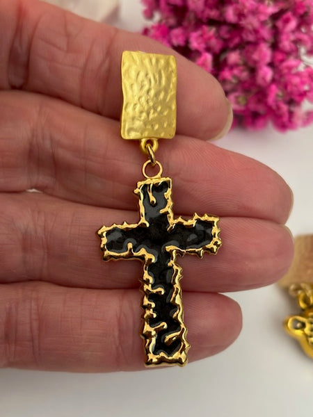 Boucles d'oreilles ex voto, boucles d'oreille coeur sacré, breloque croix et coeur sacré, pendentif ex voto, cadeau religieux cérémonie