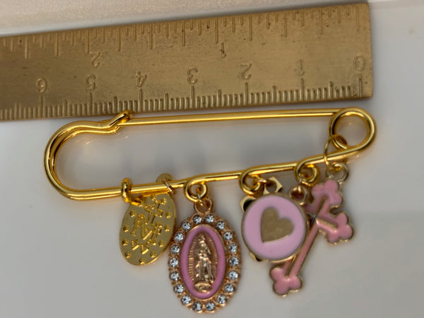 Broche ex voto, broche croix médaille religieuse, cadeau pour maman croix, cadeau pour femme croix, breloque croix rose, pendentif Vierge Marie