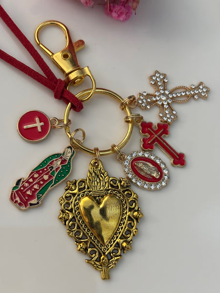 Porte clés ex voto, porte clés croix et médailles religieuses, breloque coeur sacré, pendentifs vierge Marie, cadeau cérémonie religieux