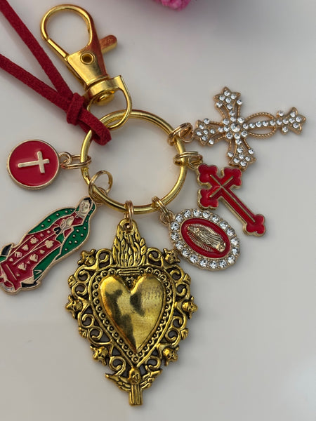 Porte clés ex voto, porte clés croix et médailles religieuses, breloque coeur sacré, pendentifs vierge Marie, cadeau cérémonie religieux