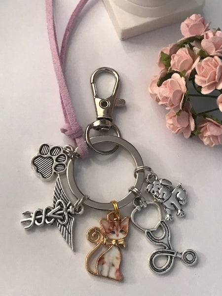 Porte-clés vétérinaire, breloque chat chien, caducée ailé sur bijou de sac, cadeau pour vétérinaire.