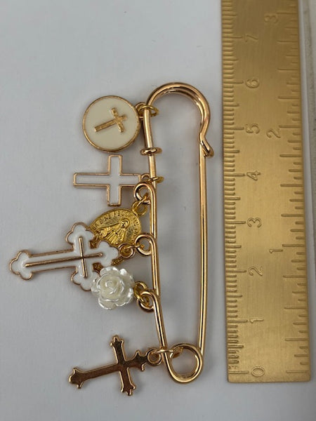 Broche ex voto, broche croix médaille religieuse, cadeau pour maman croix, cadeau pour femme croix, breloque croix blanche