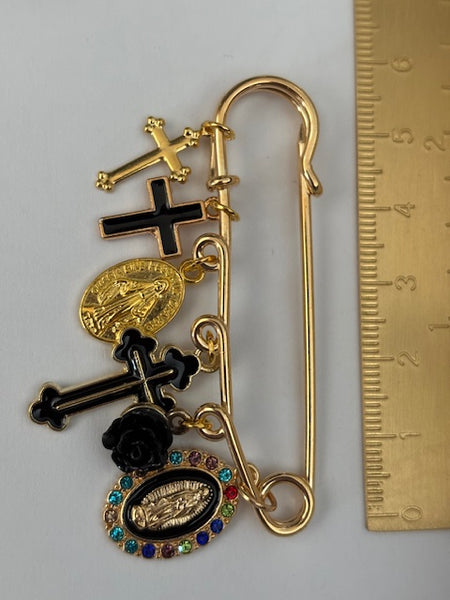 Broche ex voto, broche croix médaille religieuse, cadeau pour maman croix, cadeau pour femme croix, breloque croix noir