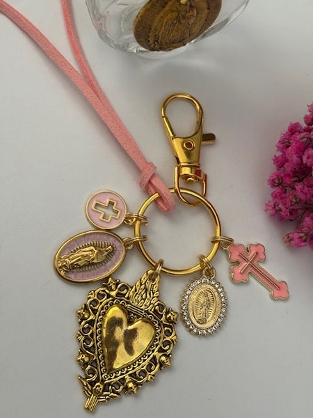 Porte-clés vierge Marie coeur sacré et croix, cadeau pour maman vierge, breloque vierge médaille miraculeuse, porte clé vierge ex voto