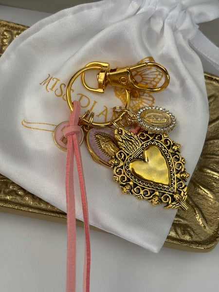 Porte-clés vierge Marie coeur sacré et croix, cadeau pour maman vierge, breloque vierge médaille miraculeuse, porte clé vierge ex voto