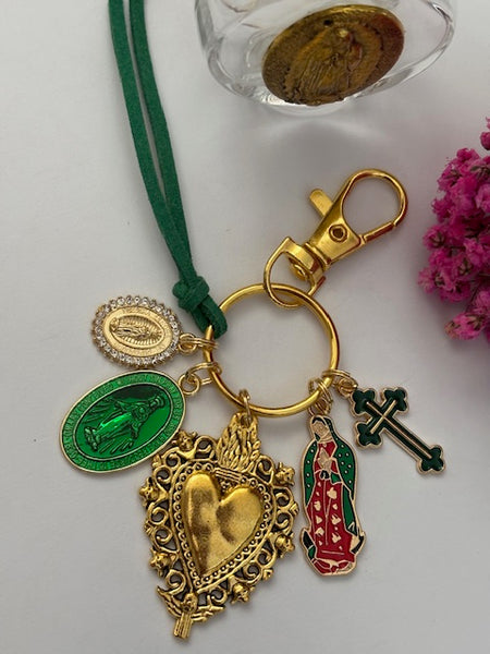 Porte-clés vierge Marie coeur sacré et croix, cadeau pour maman vierge, breloque vierge médaille miraculeuse, porte clé croix ex voto
