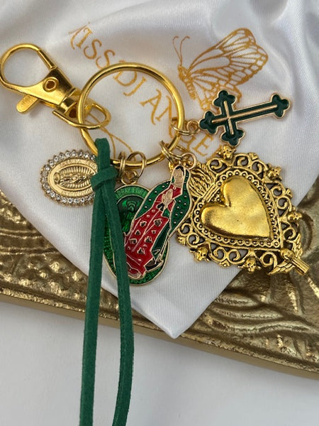 Porte-clés vierge Marie coeur sacré et croix, cadeau pour maman vierge, breloque vierge médaille miraculeuse, porte clé croix ex voto