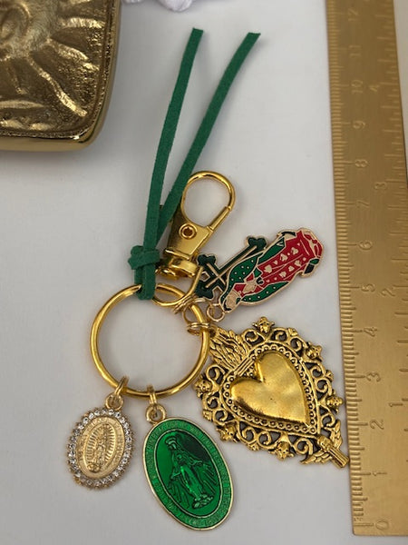 Porte-clés vierge Marie coeur sacré et croix, cadeau pour maman vierge, breloque vierge médaille miraculeuse, porte clé croix ex voto