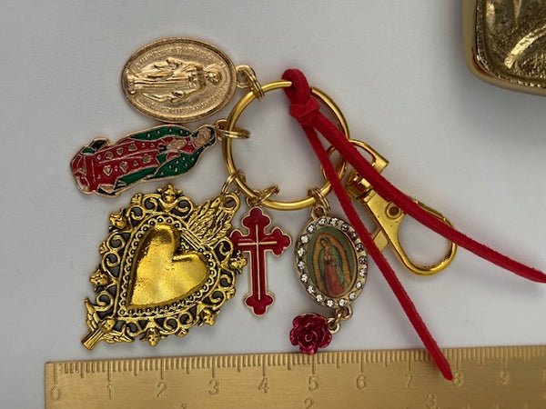 Porte-clés vierge Marie coeur sacré et croix, cadeau pour maman vierge de la Guadeloupe, breloque vierge médaille miraculeuse, ex voto bijou