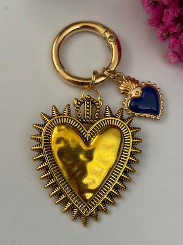 Charms ex voto coeur sacré, charms pour sac ex voto, cadeau pour femme charms coeur sacré, coeurs doré et marine charms.