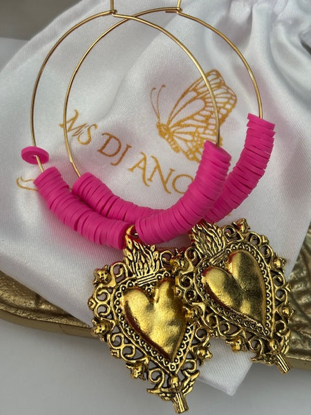 Boucles d'oreille créoles ex voto, boucles d'oreille coeur sacré, cadeau pour femme ex voto, cadeau pour maman coeur sacré fait main