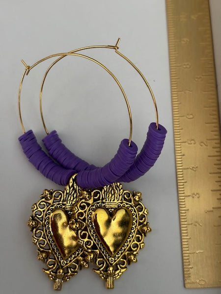 Boucles d'oreille créoles ex voto, boucles d'oreille coeur sacré, cadeau pour femme ex voto, cadeau pour maman coeur sacré fait main
