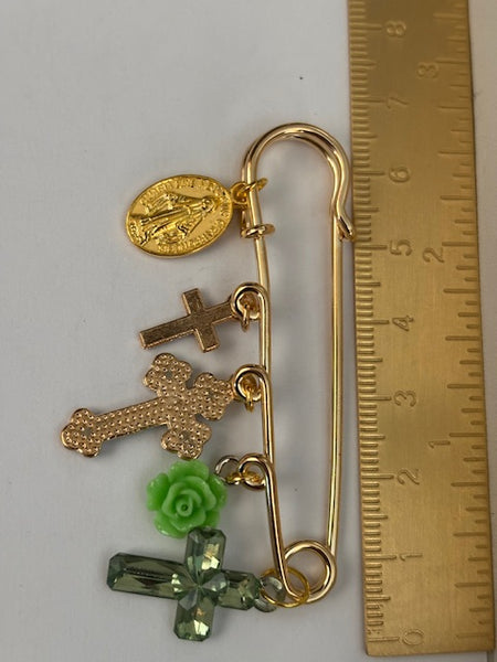 Broche ex voto, broche croix médaille religieuse, cadeau pour maman croix, cadeau pour femme croix, breloque croix vert